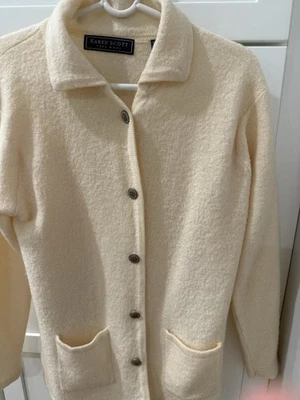 Karen Scott Pura Lana Mujer L Crema Cárdigan Suéter Con Bolsillos Escudo Botón Foto 1 de 4