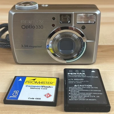 Pentax Optio 330 Digital Camera Silver with Battery & 1 GB Memory Card Tested - Image 1 of 4