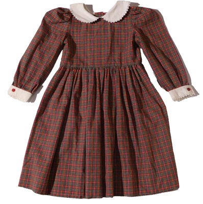 Maxi Vestido Pradera De Colección Hecho a Mano Navidad Vacaciones Cuello Cuadros Niñas -4T *Leer Foto 1 de 4