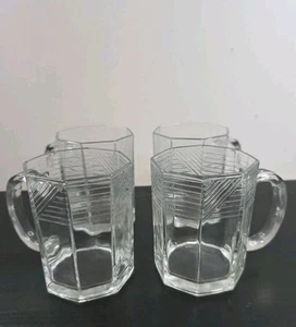 Arcoroc France Octime Clear Glass Mugs Cups MCM Geometric Design Set Of 4 - Picture 1 of 6