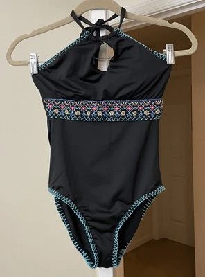 Apt. 9 Traje de baño negro bordado costero bohemio gitano festival para mujer pequeño Foto 1 de 3