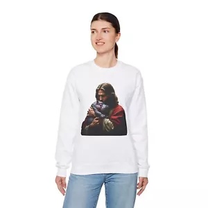 Moo Deng Jesus Christ Sweatshirt Baby Hippo Trend Funny Christian Meme Gag Gift - Picture 1 of 7
