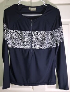 Athleta Activewear Top Long Sleeve Blue 1/2 Zip Leopard Geometric Size M - Picture 1 of 10