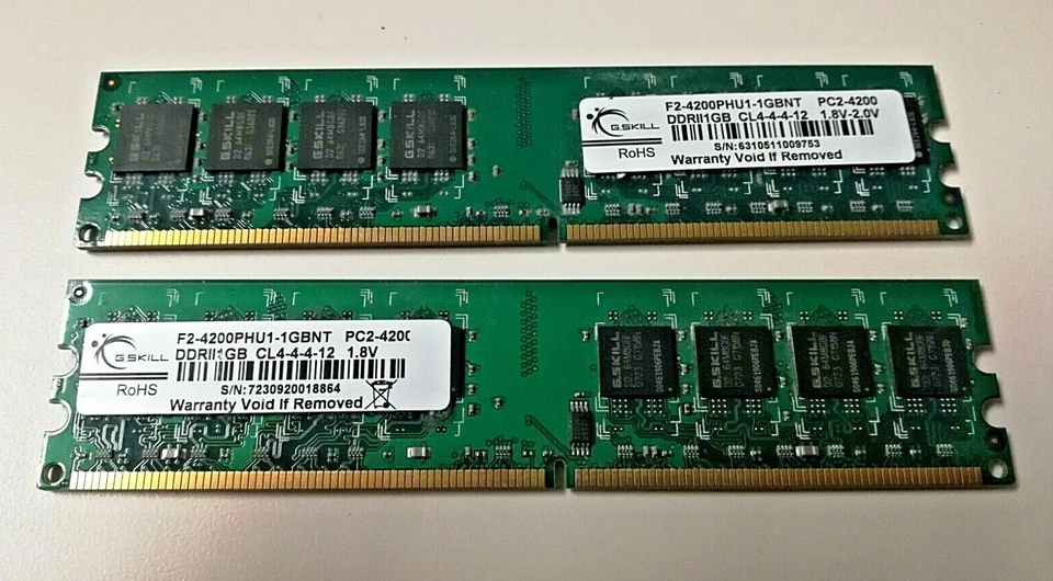 G.Skill PC2-4200 2 GB (2 x 1GB) DDR2 SDRAM Memory F2-4200PHU1-1GBNT 2 Sticks   - Image 1 of 3