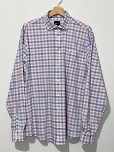 Johnnie O Mens Button Down Shirt L White Purple Blue Plaid Long Sleeve Logo - Picture 1 of 10