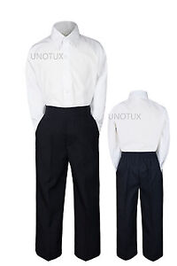 2pc Set Baby Baby Toddler Kid Teen Boys Formal Black Pants White Shirt Suit S-20