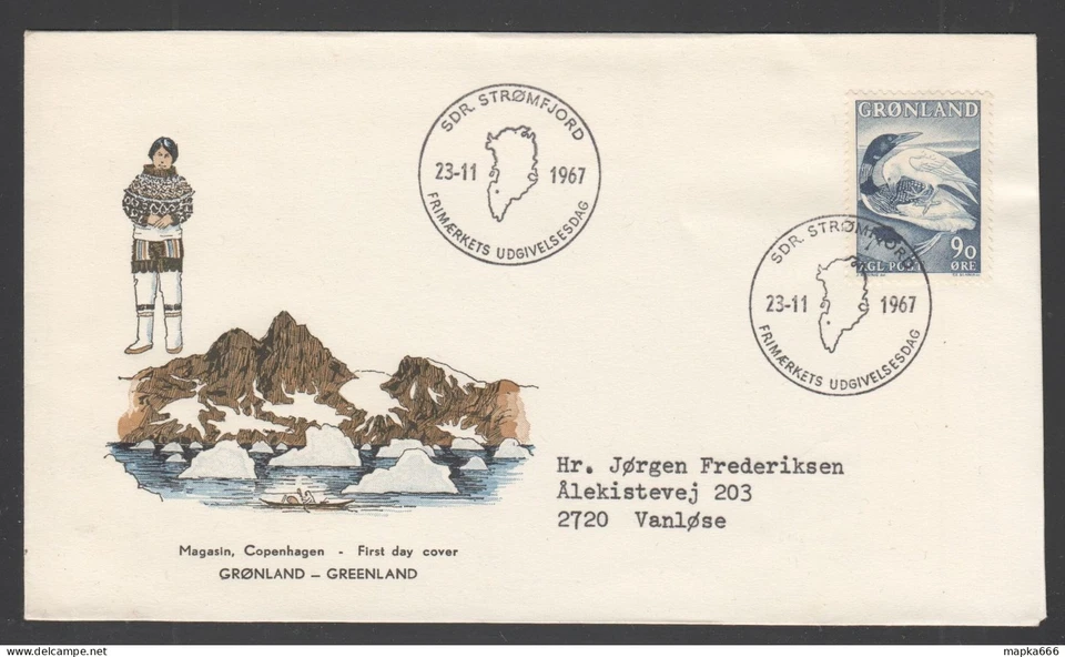GR024 1967 GROENLANDIA GRUÑONES SAGA FAUNA AVES MICHEL #68 SOBRE FDC Foto 1 de 1