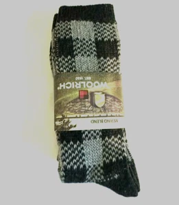 Mens Woman 2PK Woolrich Crew Socks  Gray Plaid Size Large Merino Blend - Picture 1 of 3