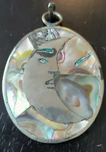 Vintage Handarbeit Mexiko Sterlingsilber Abalone Anhänger Silber Halbmond Inlay 13,5 g - Bild 1 von 9