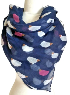 Enorme bufanda para mujer azul marino con erizos blancos y rosas 75" x 34" adorable Foto 1 de 4