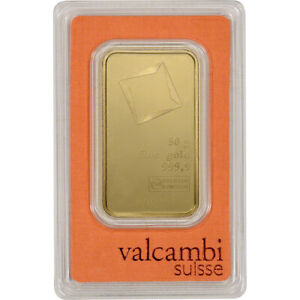50 gram Gold Bar - Valcambi Suisse - 999.9 Fine in Sealed Assay