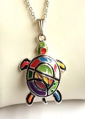 Collar Tortuga Vida Marina 24" Cadena X Larga Isla Náutica Playa Plateado Foto 1 de 4