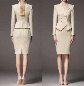 Trajes de falda envolvente para mujer con solapa de pico de un solo pecho informal de negocios - Imagen 1 de 11