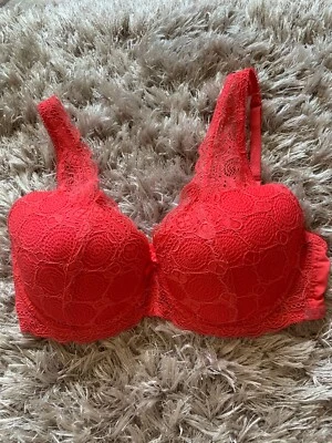34C Jessica Simpson Coral Pink Floral Lace Bralette Bra Mesh Very Sexy Spring - Image 1 of 4