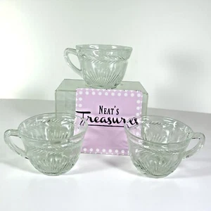 Jeannette SUNBURST SPINA DI PESCE alloro depressione vetro trasparente 8 oz tazza punzone set 3 - Foto 1 di 17