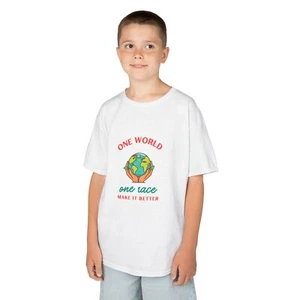 One World Kids Tee - Eco-Friendly Message, Youth Apparel, Birthday Gift, - Picture 1 of 42