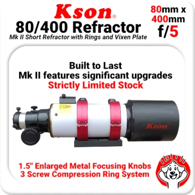 Kson 80mm 400mm f/5 Mk II Refractor OTA with Rings and Vixen Plate - Image 1 of 4