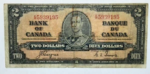 1937 Canada Two 2 Dollars, George VI, Coyne & Towers - Picture 1 of 2