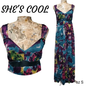 She's Cool Peacock buntes langes Neckholder Top Empire Taille fließendes Maxikleid - Bild 1 von 11