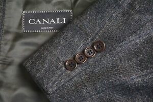 Canali Brown Label Brown Blue Plaid Pure Wool Sport Coat Jacket Sz 44R 