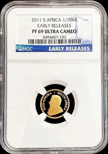 2011 GOLD SOUTH AFRICA 1/10 OZ KRUGERRAND COIN NGC PROOF 69 ULTRA CAMEO - Picture 1 of 2