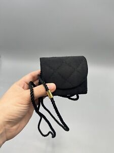 Vintage Lancome Micro Purse Miniature Black Quilted Flap Bag 3” 90s Belt Bag