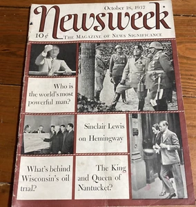 Newsweek Magazine Oct 18 1937 WWII Adolph Hitler & Benito Mussolini Pre WW2 - Picture 1 of 14