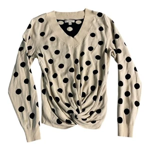 Eva Mendes Polka Dots Damen Pullover Gr. M Strick V-Ausschnitt Rüschen Langarm - Bild 1 von 11