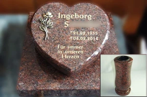 Liegestein Herz Granit 40x40 Grabstein Grabplatte Gedenkstein Grabmal Urnenstein - Bild 1 von 2