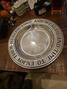 Vintage Wilton Pewter Plate Health Love Wealth And Time To Enjoy Them 9" Bowl - Picture 1 of 3