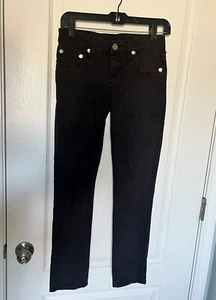 True Religion Girl's Geno Relaxed Slim Jeans Black Stretch Logo Designer Size 14 - Picture 1 of 9