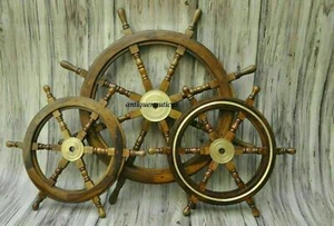 Set Of 3 (36" & 24") Nautical Wooden Ship Steering Wheel Pirate Handmade Décor - Picture 1 of 4