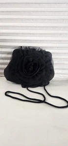 Kate Landry Handtasche Damen Abend schwarz Clutch mit schwarzer Rose vorne Nylon - Bild 1 von 6