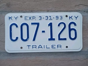 Kentucky TRAILER Tin License Plate TAG # C07-126 Blue Letters 03-31-93 Derby - Picture 1 of 4