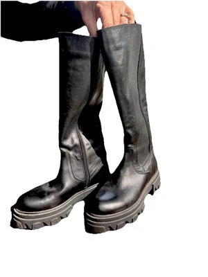 NUEVAS Botas Steve Madden Quinnie Hasta la Rodilla Cuero Negro Damas Venta al por menor $179 Talla 8 Foto 1 de 4