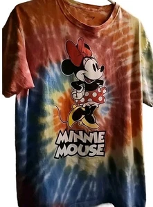 Disney Minnie Mouse Womens Large T-shirt Tye Dye L World Red Mickey Tie - Picture 1 of 2