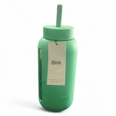 New with Tag Bink 27 Oz Day Water Bottle W/ Straw & Cap Emerald Green glass - Image 1 of 4