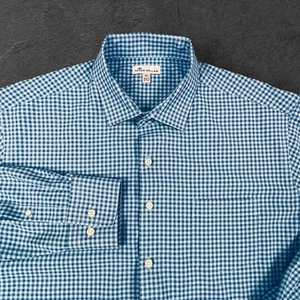 Peter Millar XL blau weiß Gingham Karo Langarm Btn-Up Hemd - 100% Poly - Bild 1 von 9