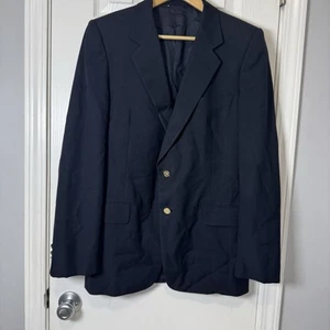VTG Burberry's Men's Navy Blue Wool Blazer Sport Coat Lined Gold Buttons 48R - Picture 1 of 14