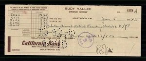 Rudy Vallee 1901-1986 US Musiker Original Signierter Scheck + G 46505 - Picture 1 of 2