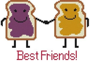 PUNTO DE CRUZ + PATRÓN ARTESANAL Best Friends Mantequilla de maní Jalea Sandwich Pan Amigos - Imagen 1 de 17