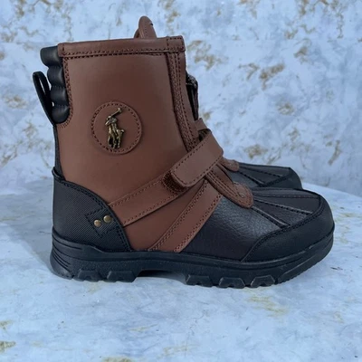 Polo Ralph Lauren Conquered Youth Kids Size 3 Shoes Brown Black Zip Up Boots - Image 1 of 4