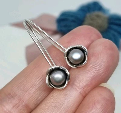 Genuine Pandora My Wish Hook Earrings  Grey Pearls   925 ALE 💕 RARE  - Image 1 of 4