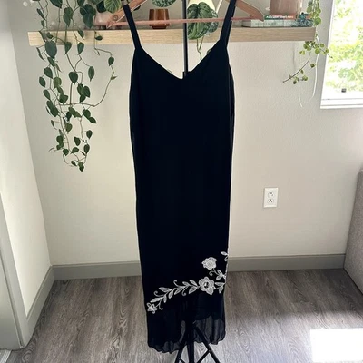 Vestido VintageAGB Negro Floral Bordado Slip Midi Talla 12 Y2K Romántico Foto 1 de 4
