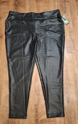 Terra & Sky Faux Leather Leggings High Rise Black Women's Plus 3X 24W-26W NWTs - Image 1 of 4