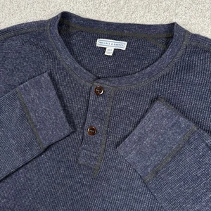 Wallace & Barnes Waffle Henley Herren XLT Langarm Strick Baumwolle J. Crew Blau - Bild 1 von 6