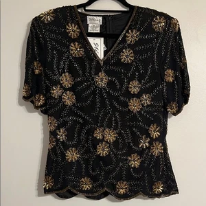 Blusa Stenay Hecha a Mano Seda Dorada Lentejuelas Top Floral De Colección Sin Stock Nueva con Etiquetas - Imagen 1 de 9