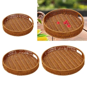 Woven Serving Tray Storage Organizer with Handles Snacks Pastry Display Food - Picture 1 of 14