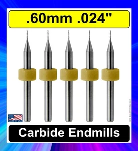 .024" 0.6mm Two Flute End Mill Solid Carbide FIVE Pieces Made in USA UMT104 - Picture 1 of 5