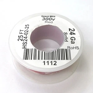 HS24-02-25 25FT 24AWG RED SOLID Electronic Electrical 300V Wire UL1007 80C - Picture 1 of 1